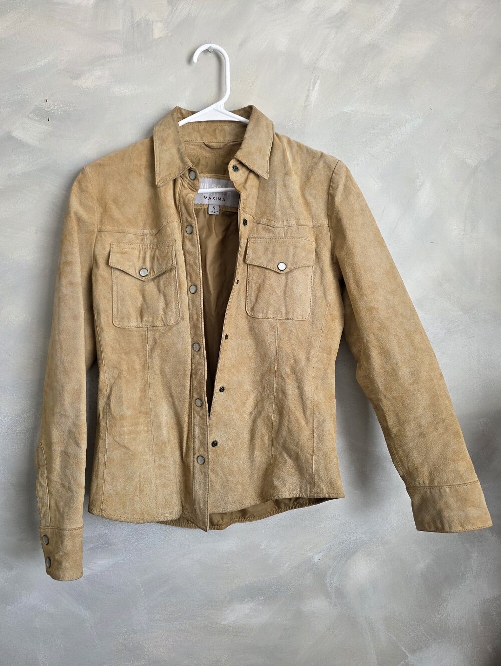 VTG Wilsons Leather Maxima Tan Suede Western Pearl Snap Front Jacket Small